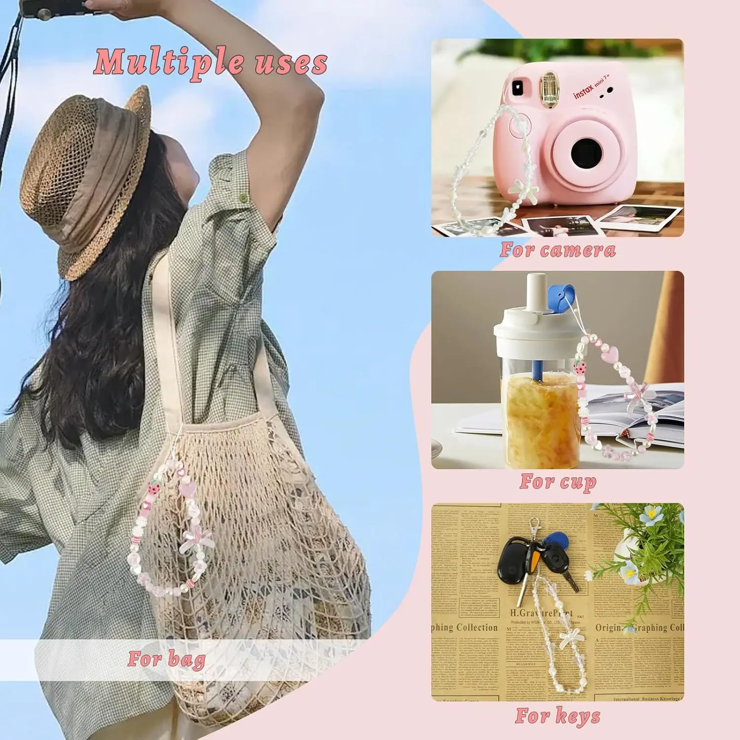 Pink Beaded Phone Wrist Strap, - Phone Accessories Images 리뷰 및 가격