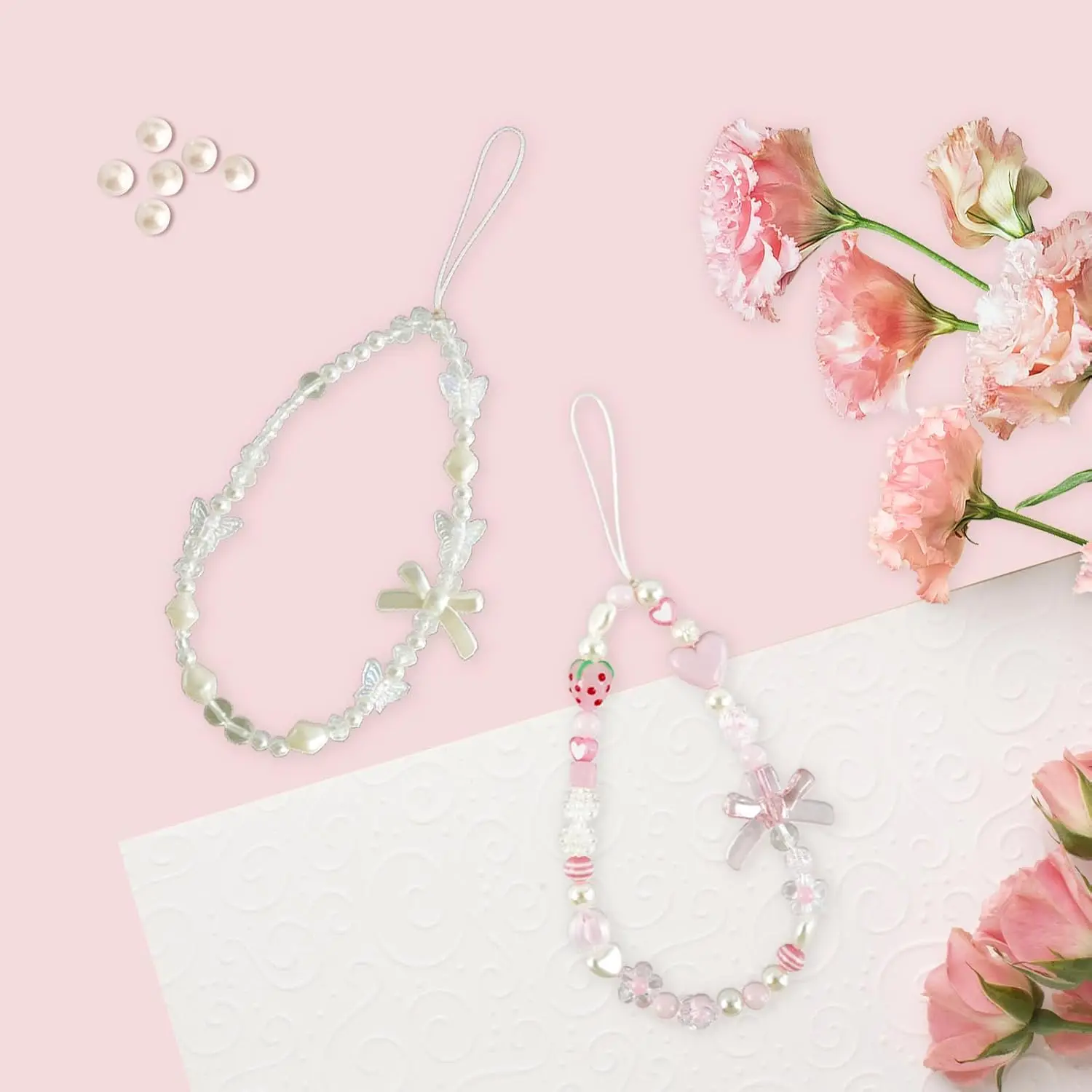 Pink Beaded Phone Wrist Strap, - Phone Accessories Images 리뷰 및 가격
